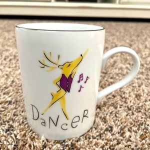 Pottery Barn Santa’s Reindeer DANCER Mug Christmas Made in Japan Platinum Trim